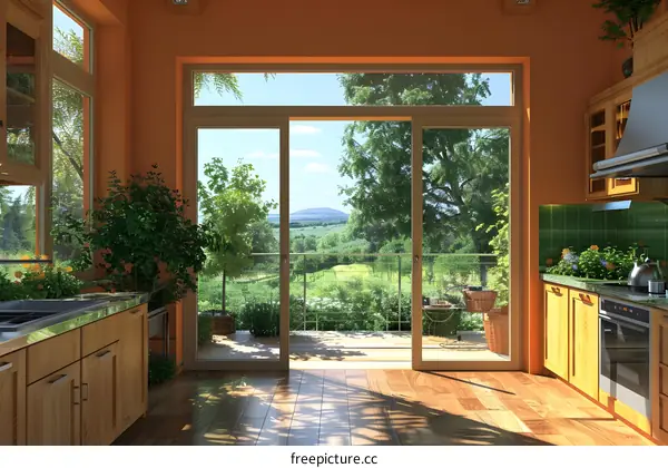 Kitchen with a view of green nature