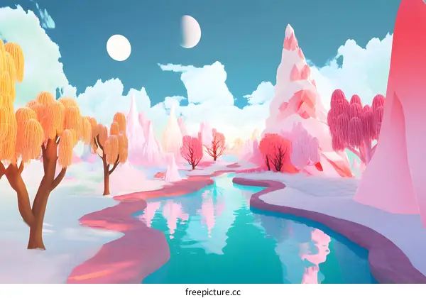 Fantasy Landscape with Pink Mountains and a River