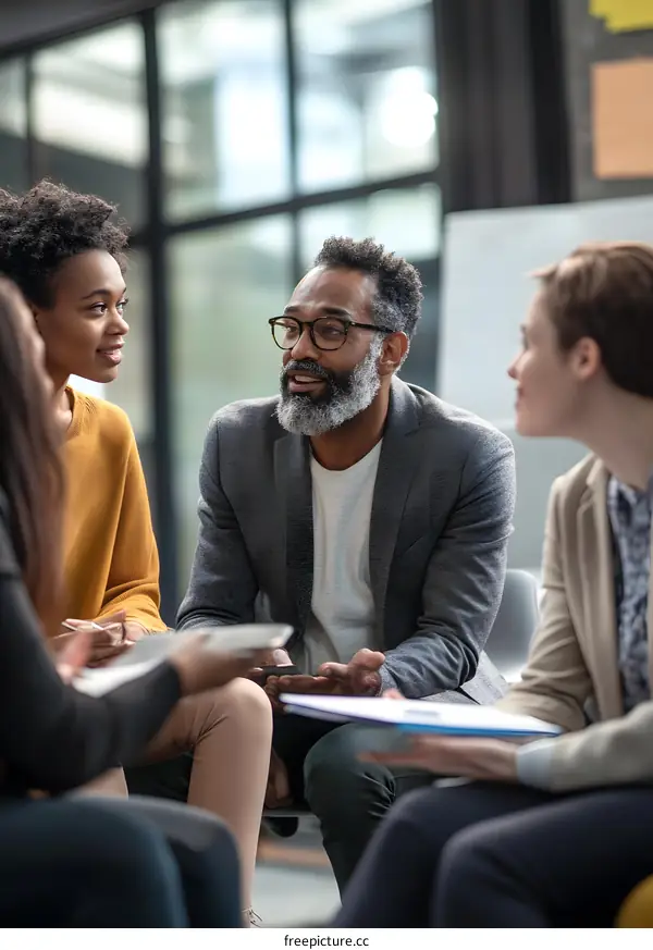 Diverse Group of People in a Meeting Discussing Ideas and Collaboration