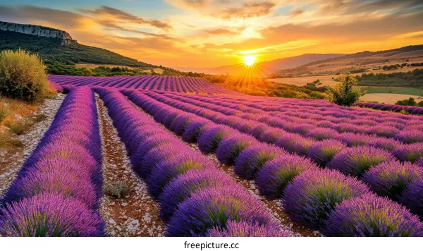 Lavender Field at Sunset Scenic View