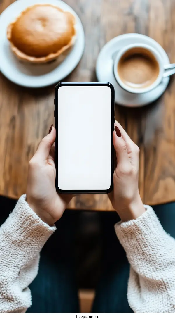 Casual Cafe Scene with Mobile Phone