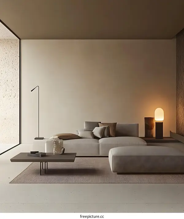 Modern Minimalist Living Room Interior Design with Beige Sofa and Rug