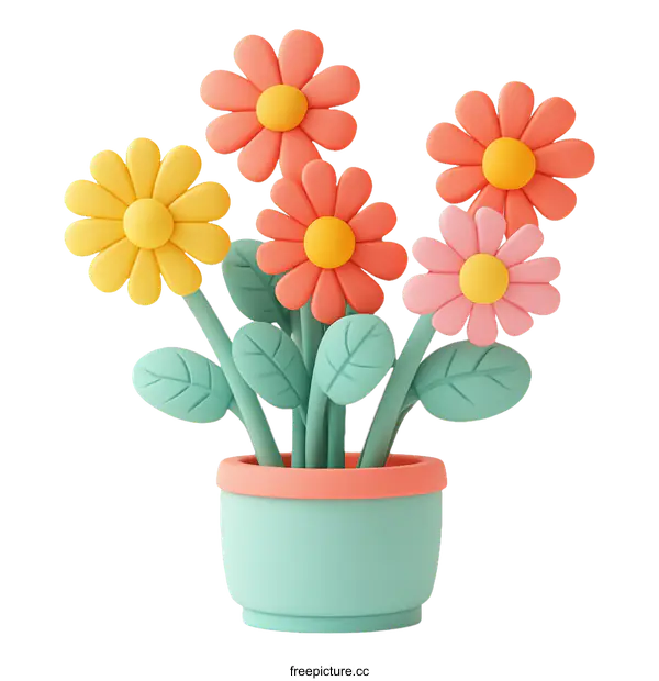 [Transparent Background PNG]Colorful Flower Bouquet in a Pot Illustration