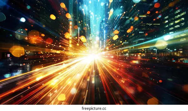 The streaks of light in the city at night