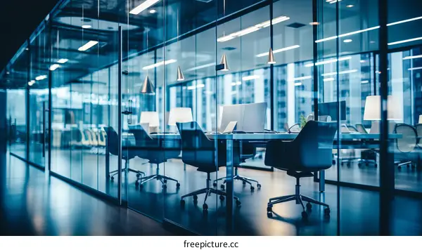 Modern Glass Office Interior with Empty Conference Room