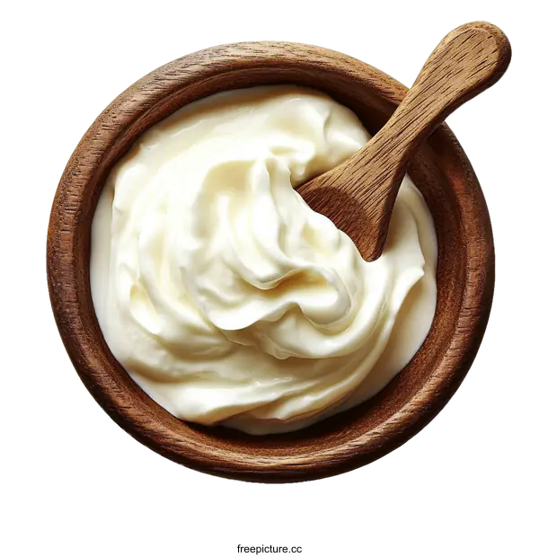 [Transparent Background PNG]Creamy Dip in Wooden Bowl