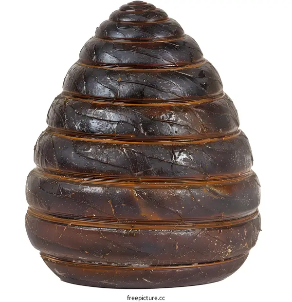 A brown snail shell with a white background