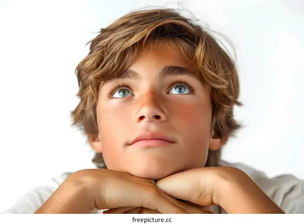Young Boy with Freckles Looking Up