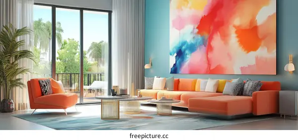 Modern Living Room with Vibrant Abstract Art