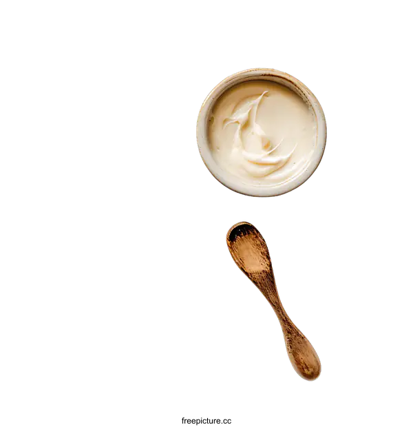 [Transparent Background PNG]Creamy Dip in a Small Bowl with Wooden Spoon