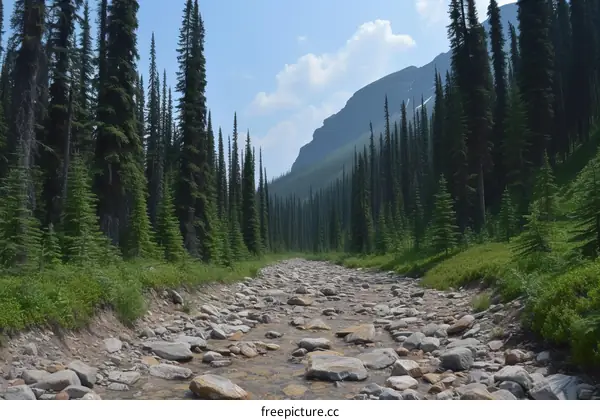 Rocky Mountains landscape with river and trees