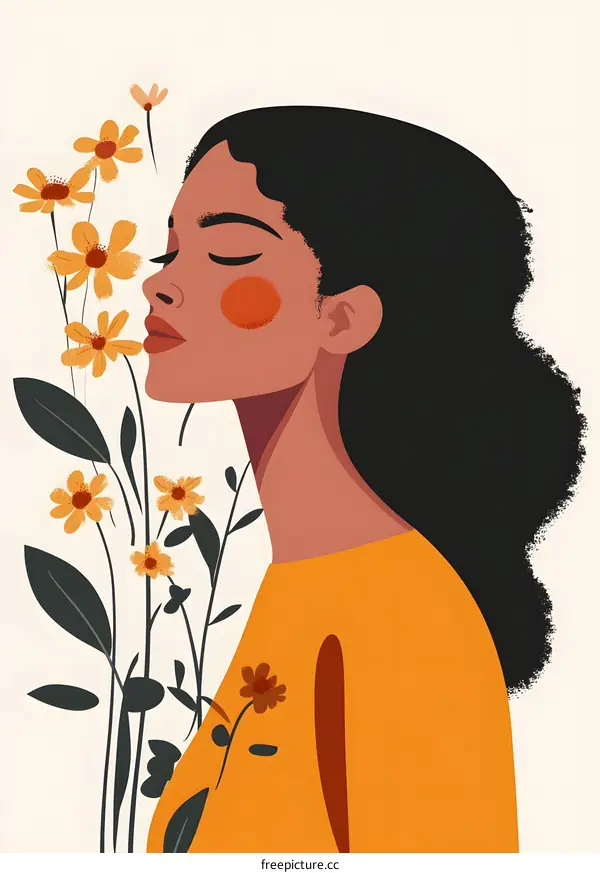 Woman with Flowers Illustration