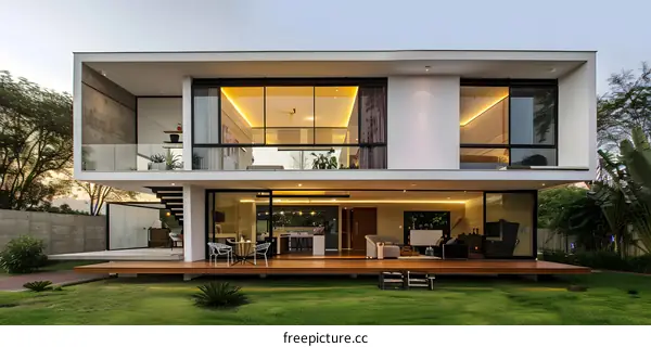Modern Architecture House Design with Large Windows and Wooden Deck