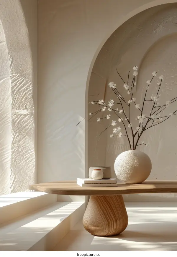 Modern Minimalist Interior Design with Natural Wood Coffee Table