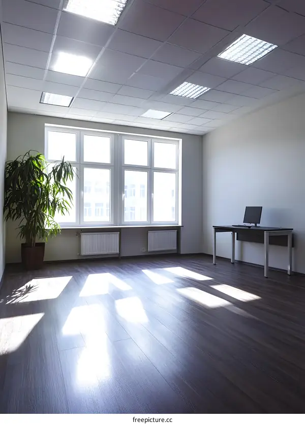 Empty Office Space With Window And Sunlight