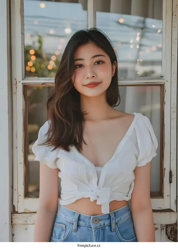 Beautiful Asian Woman Posing in Front of a Window