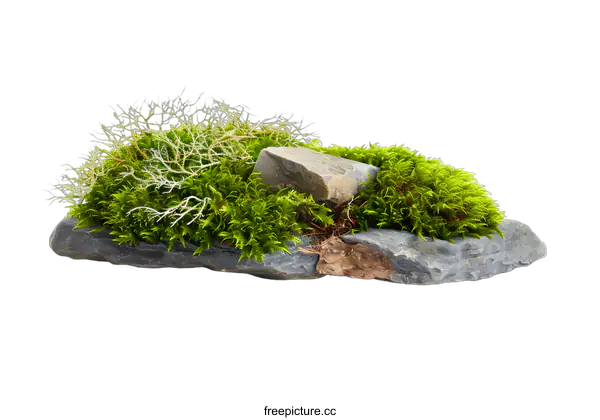[Transparent Background PNG]Green Moss On Rock  Isolated On White Background