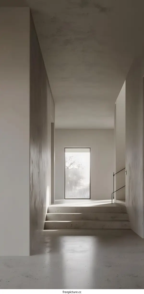 Minimalist Concrete Interior Design with Stairs and Window