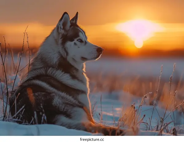Husky Watching the Sunset