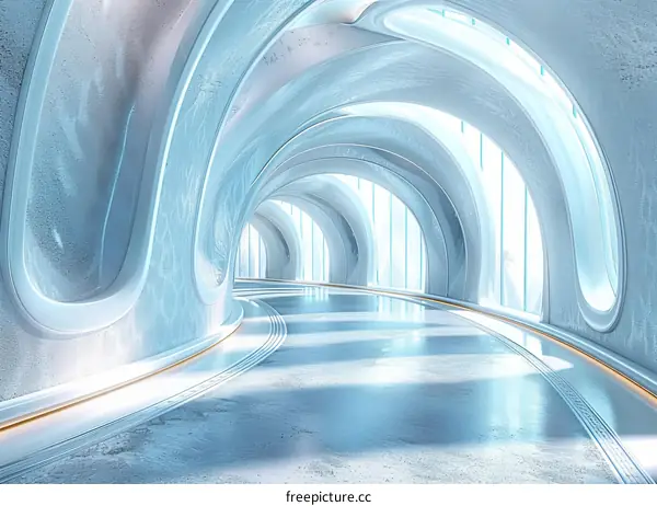 Glowing Blue Tunnel: Futuristic Architecture