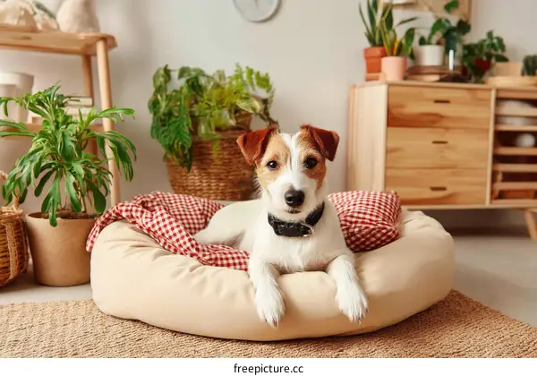 Jack Russell Terrier Dog Relaxing in Cozy Home