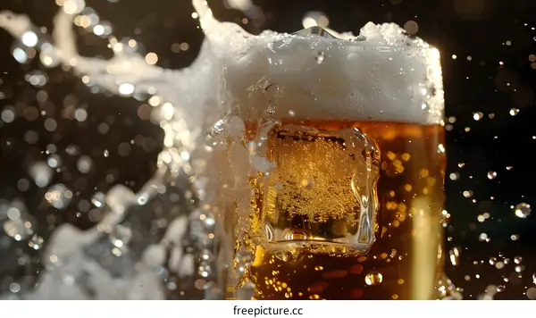 Close Up of Beer Splashing Out of Glass