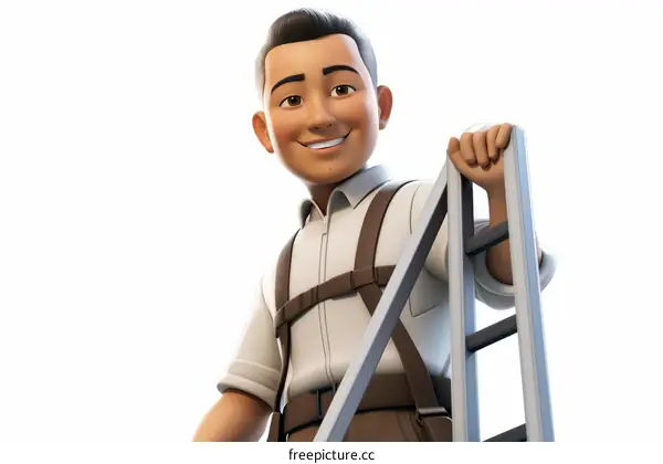 Maintenance Worker in Uniform Holding Ladder