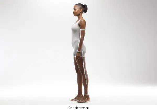 Black female model wearing a futuristic outfit