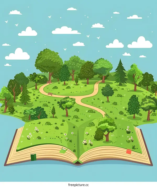 Open Book with a Green Park Scene