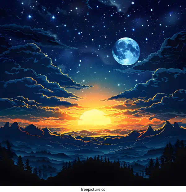 Sunset and starry sky