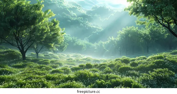 Sunlight Filtering Through a Lush Forest