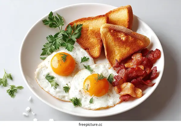 Delicious Breakfast Plate with Eggs, Bacon, and Toast