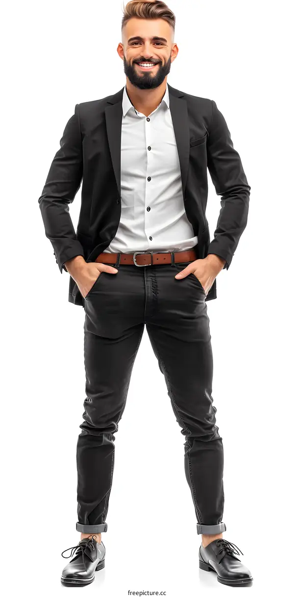 Handsome man in black suit and white shirt