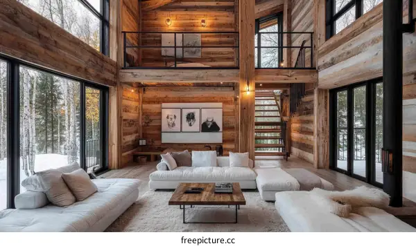 Modern Rustic Cabin Living Room with Panoramic Views