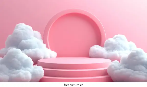 Pink Cloud Stage Platform Minimalist Illustration
