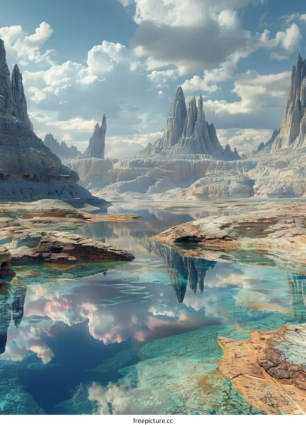 Serene Landscape with Water and Rocky Canyon