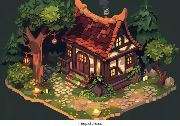 Cozy Cottage in the Forest Illustration