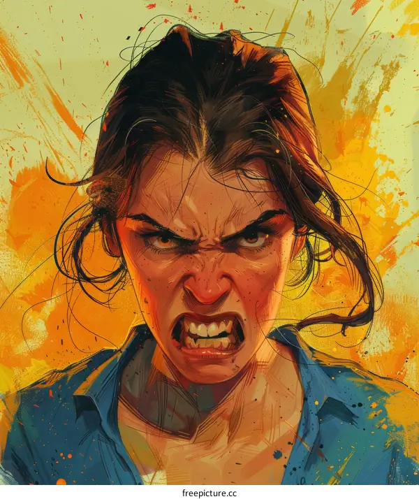 Angry Woman Digital Art Illustration