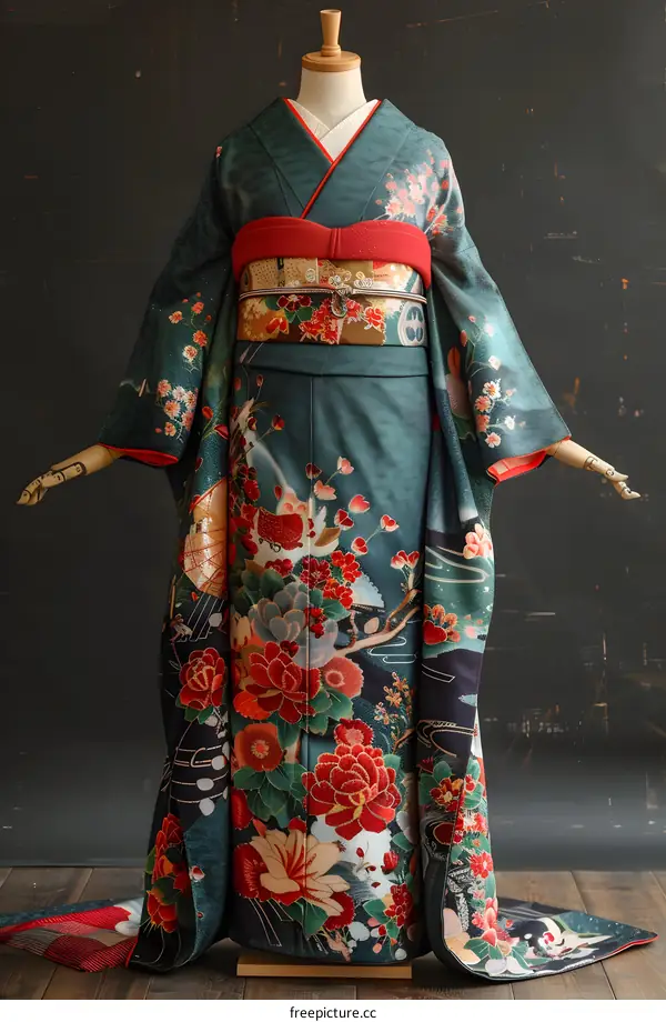 A Japanese woman wearing a green kimono