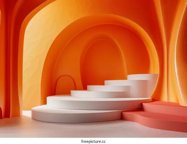 Towering Cylinder Staircase in Orange Geometric Design