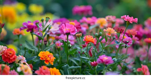 Close Up of Pink and Orange Flowers in a Field