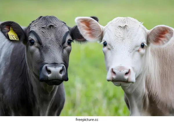Two Cows Looking At The Camera In A Field