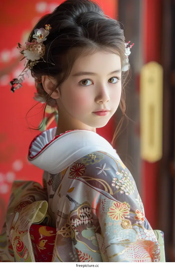 Portrait of a young girl in a kimono