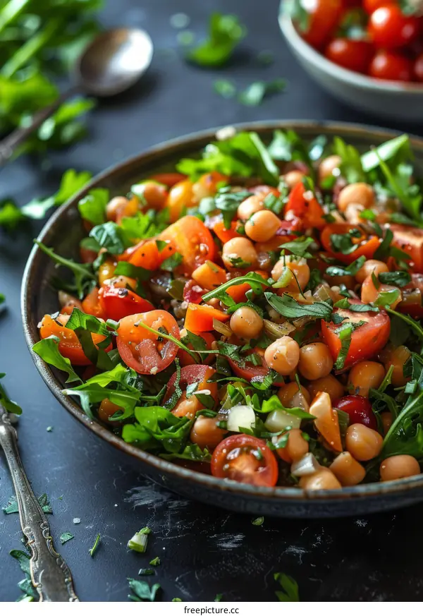 Chickpea Salad with Arugula, Tomatoes, and Red Onion
