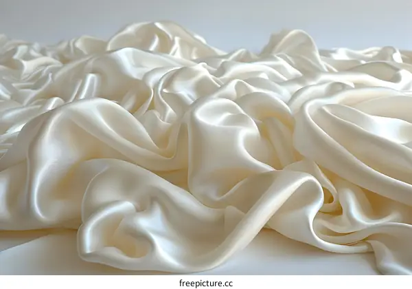 Close-up of cream-colored silk fabric with folds