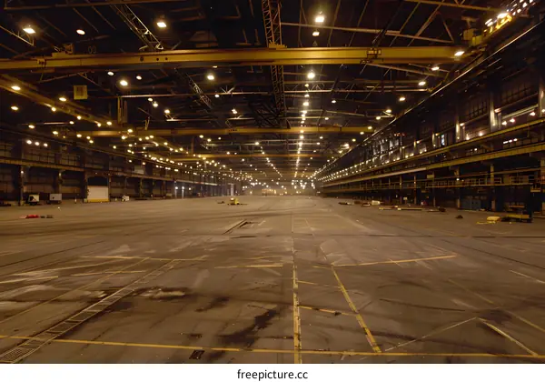 Empty Industrial Warehouse Building With Overhead Cranes