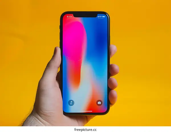 Hand Holding Smartphone with Colorful Background