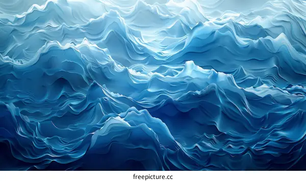 Blue and white abstract painting of ocean waves