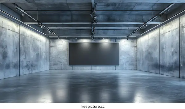 Empty Concrete Room with a Black  Board for Presentation