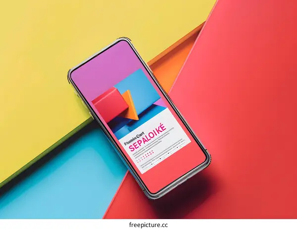 Smartphone Screen Displaying Graphic Design with Geometric Shapes